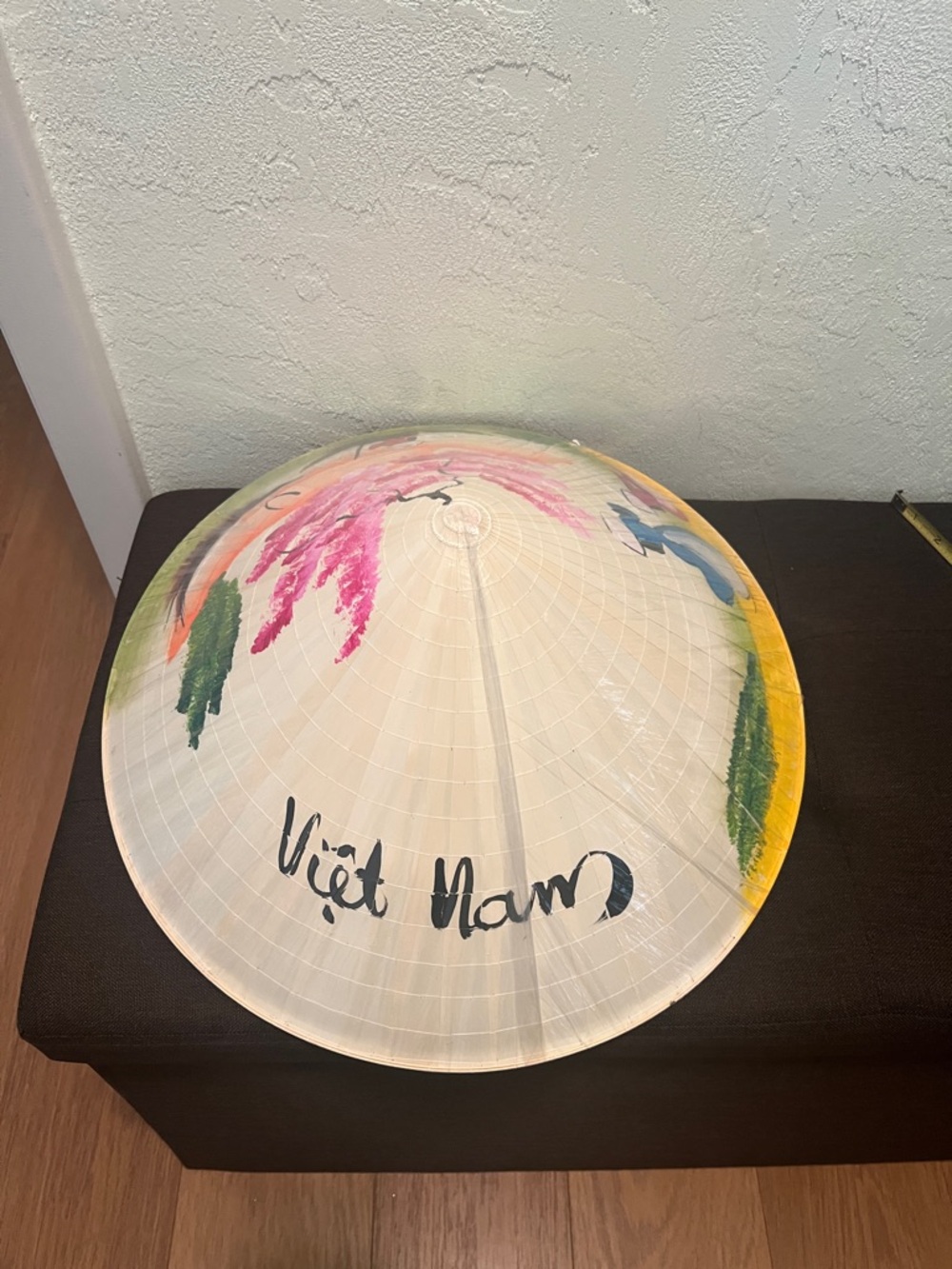 #1679** Hand-Painted Conical Asian Sun Hat - Pink Blossom Design - Picture 4 of 13